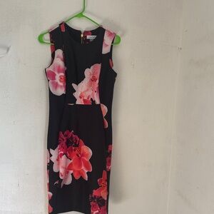Calvin Klein Black Dress with Pink Floral Design size 4 pre-owned
